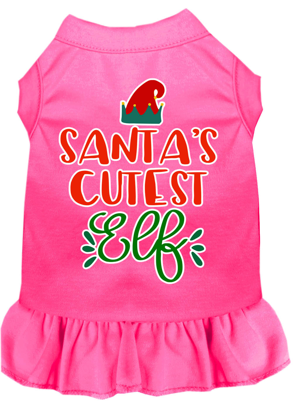 Santa's Cutest Elf Screen Print Dog Dress Bright Pink Sm